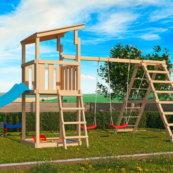 Spielturm Anna mit Rutsche, Doppelschaukel und Klettergerüst
