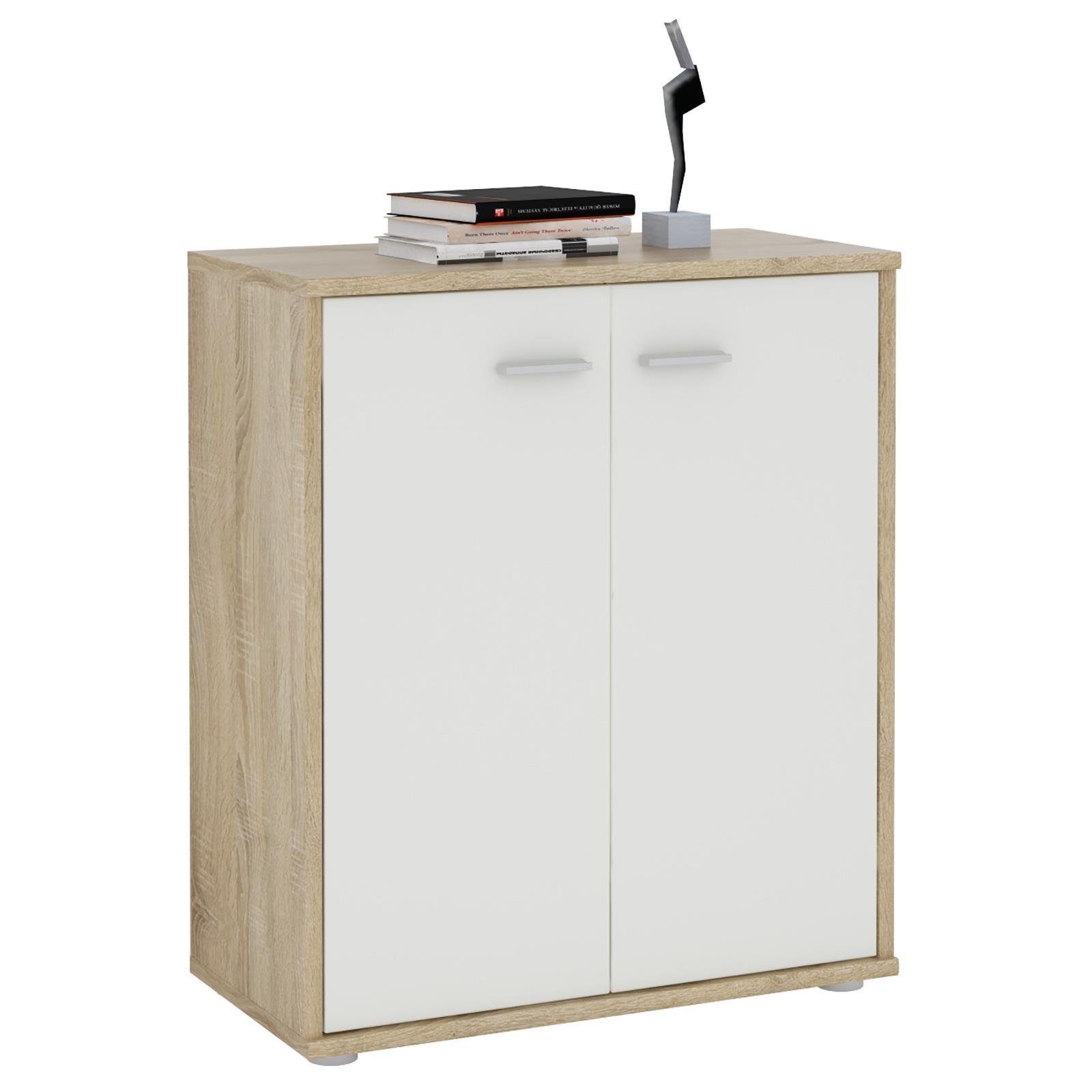 CARO-Möbel Highboard TOMMY, Kommode Sideboard Schrank in Sonoma Eiche / weiß 2 Türen Wohnzimmer An