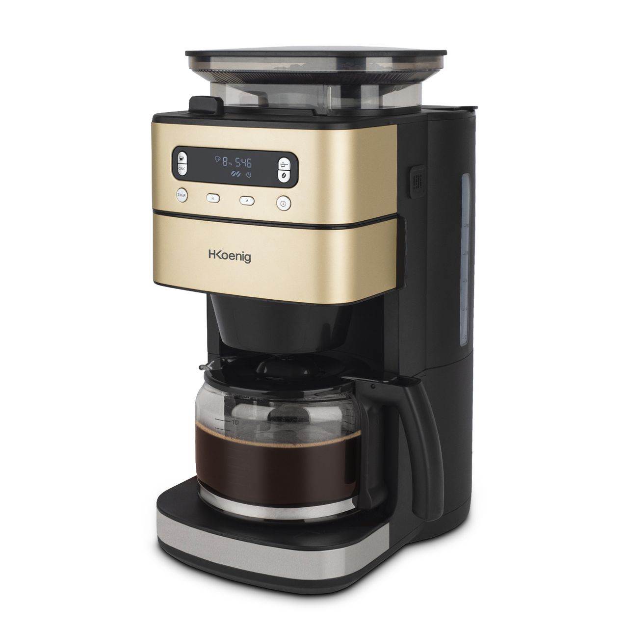 H.Koenig Filterkaffeemaschine mit Mahlwerk MGX90, abnehmbarer Wassertank 1.4L, Bohnenbehälter 180g Champagner, Schwarz