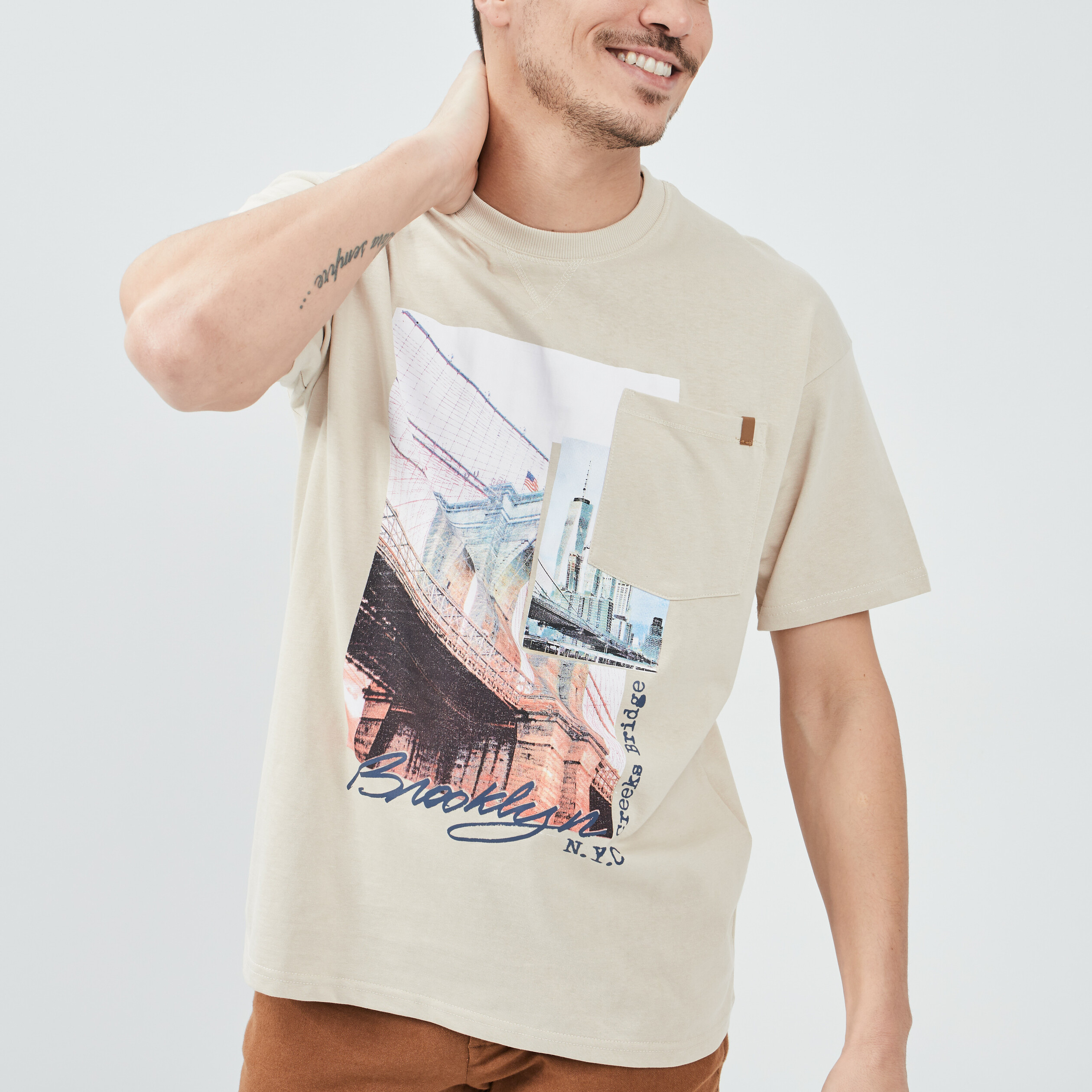 T-shirt manches courtes ivoire homme | La Halle