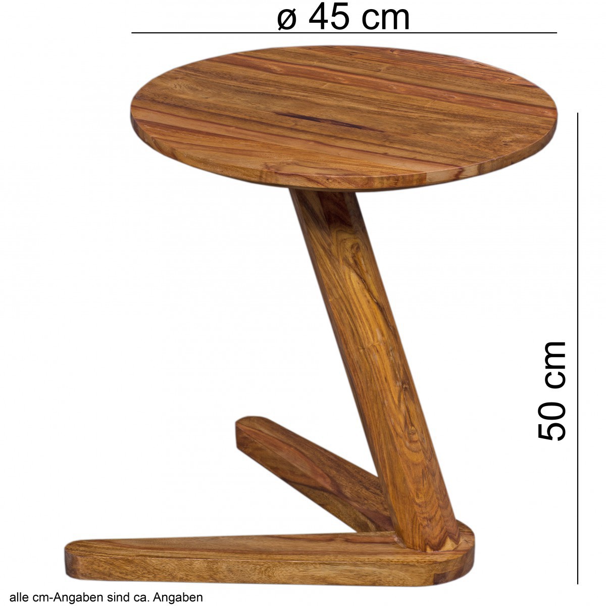 Wohnling Beistelltisch Massivholz Sheesham Design Wohnzimmer-Tisch 45 x 45cm rund Nachttisch Natur-Holz Landhaus-Stil