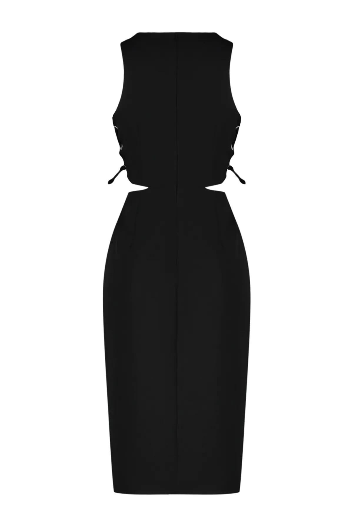 Trendyol Collection  Schwarzes, detailliertes, ärmelloses, tailliertes Midi-Webkleid mit Ausschnitten TWOSS23EL02043