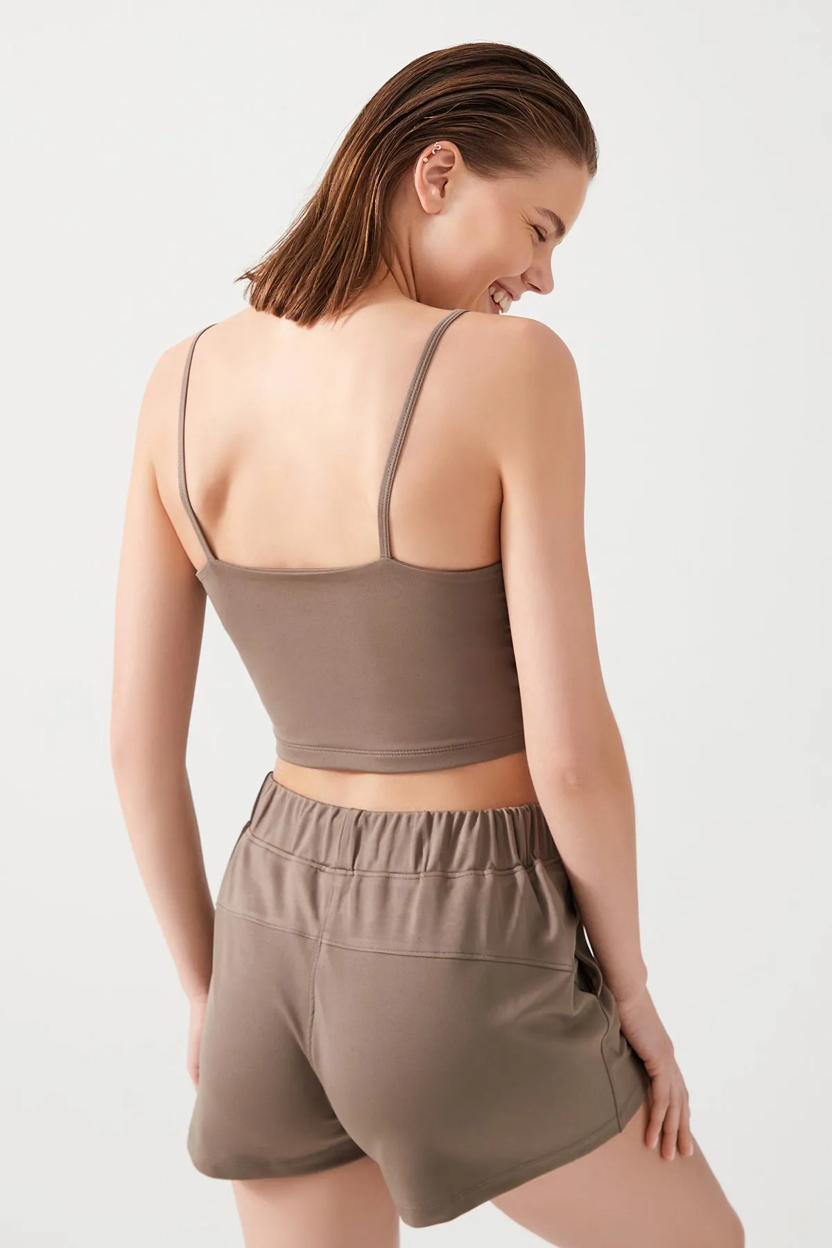 LOS OJOS  Damen-Sportshorts mit Taschen, elastischem Bund, Basic-Passform, Khaki