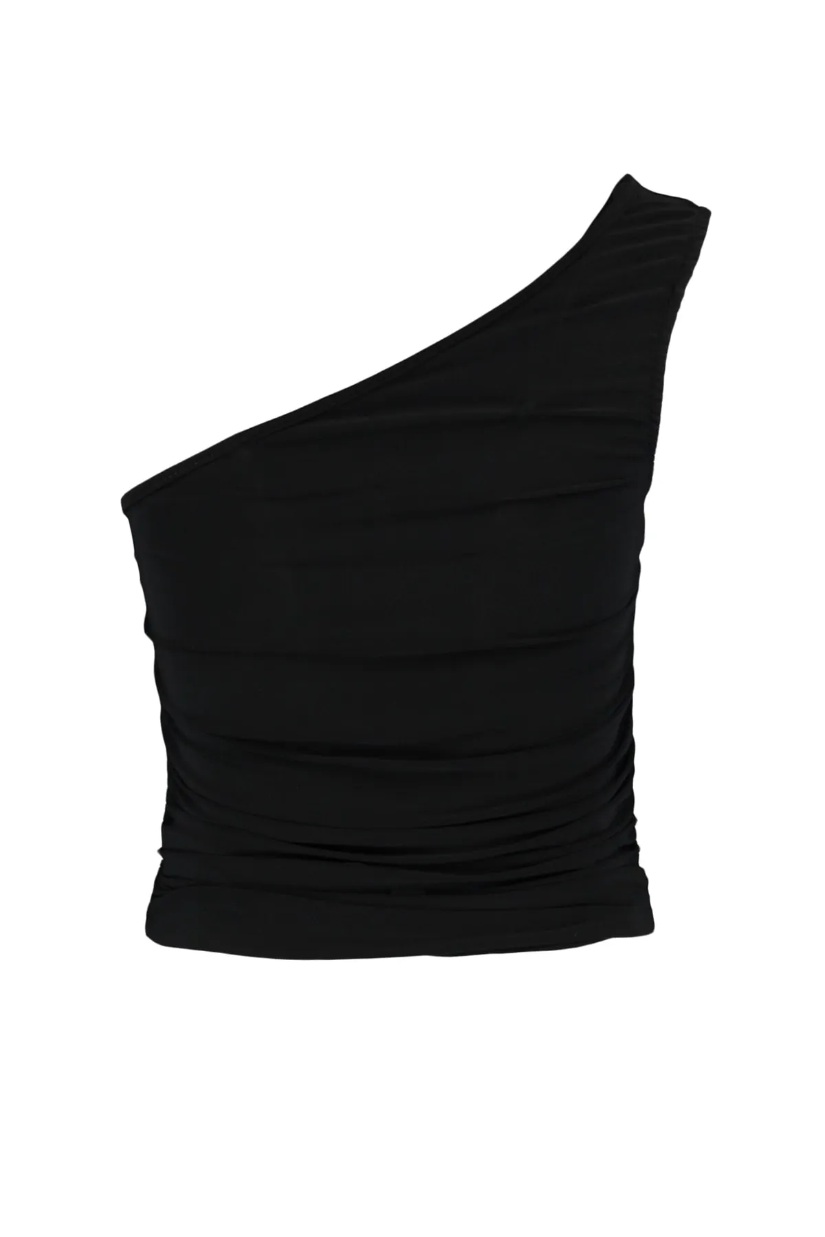 Trendyol Collection  Schwarze, eng anliegende, dehnbare One-Shoulder-Strickbluse mit Raffungen und Details TWOSS21BZ0590