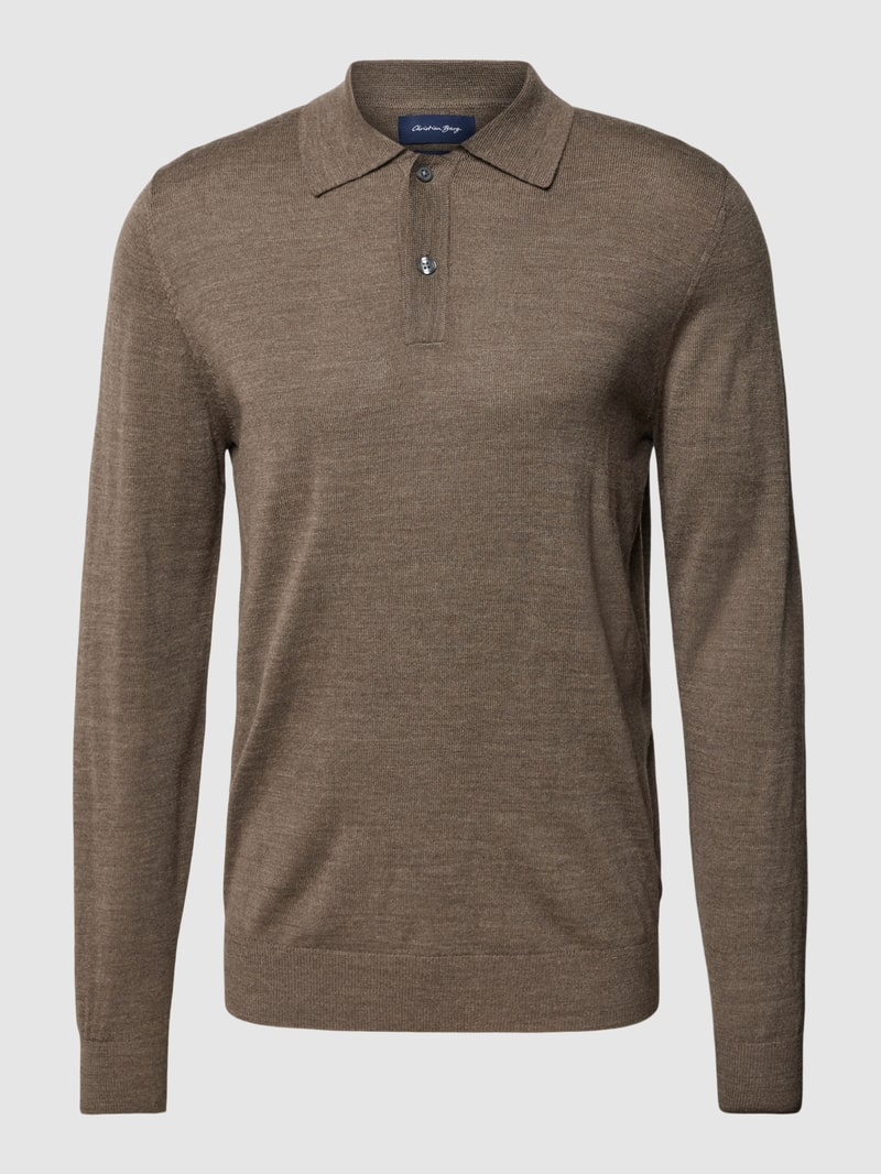 Strickpullover mit Polokragen in taupe meliert