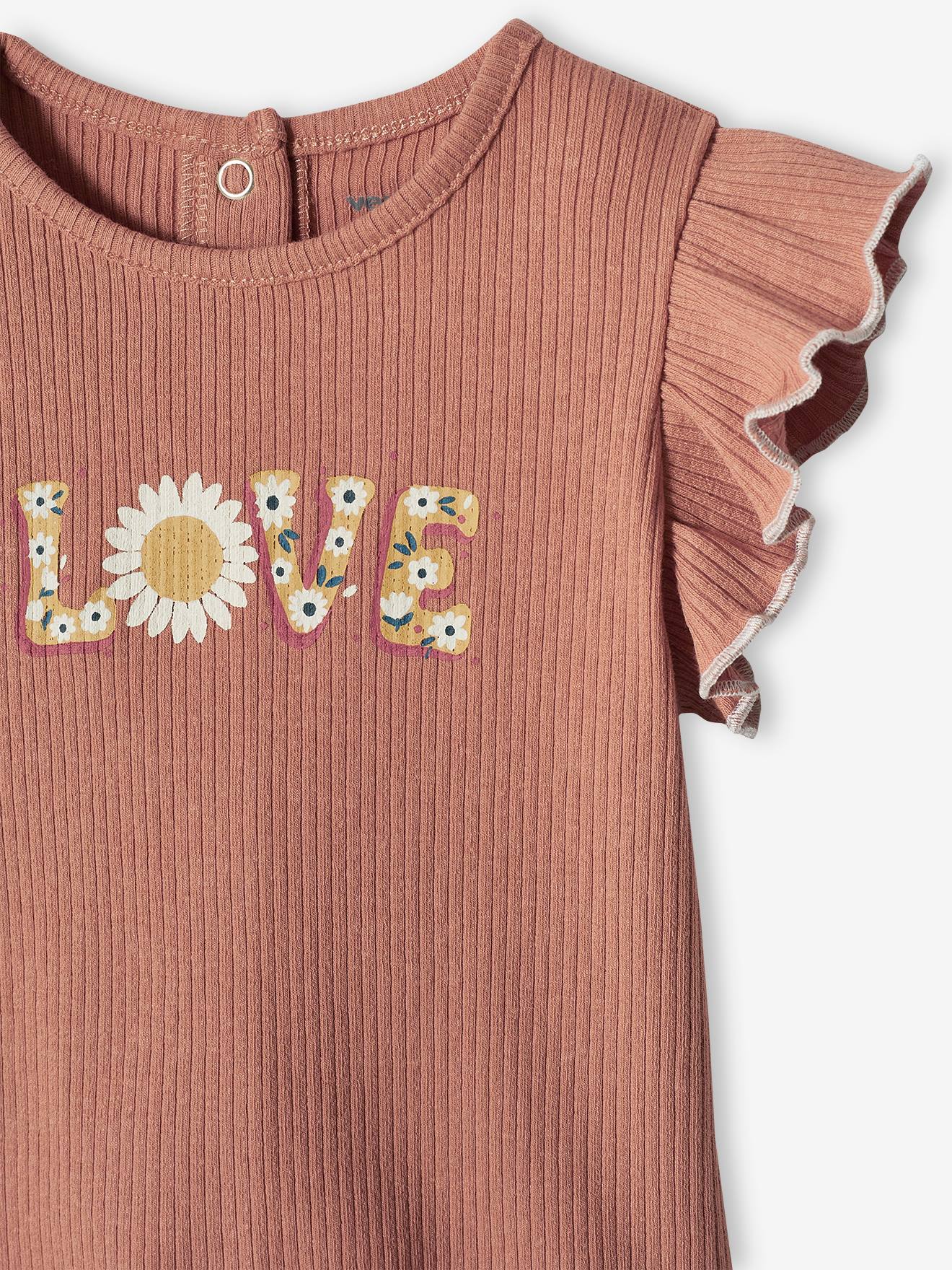 T-shirt love bébé manches courtes vieux rose