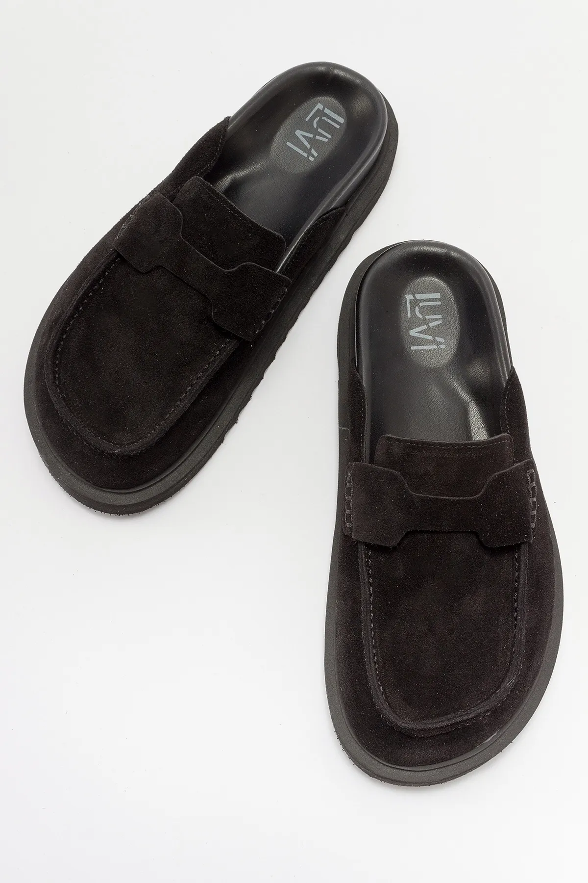 LuviShoes  LAVEN Damen-Hausschuhe aus schwarzem Wildleder und echtem Leder