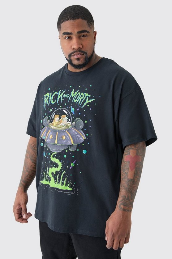 Plus schwarzes T-Shirt mit Rick and Morty Print