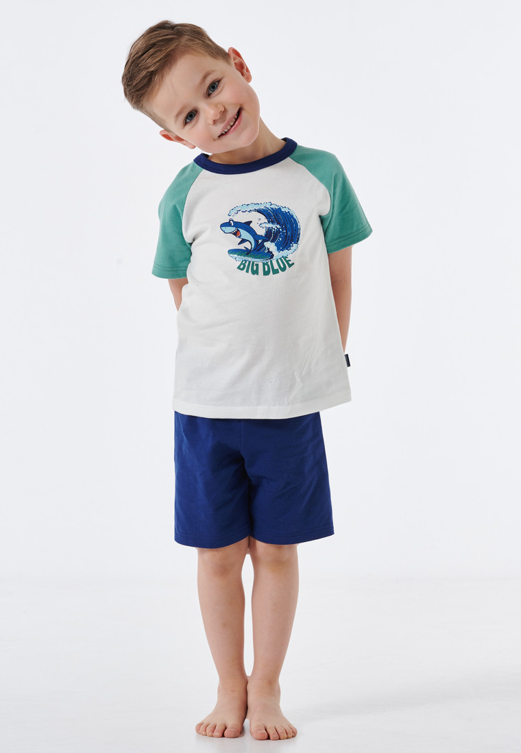 Schlafanzug kurz Hai College-Look off-white - Casual World