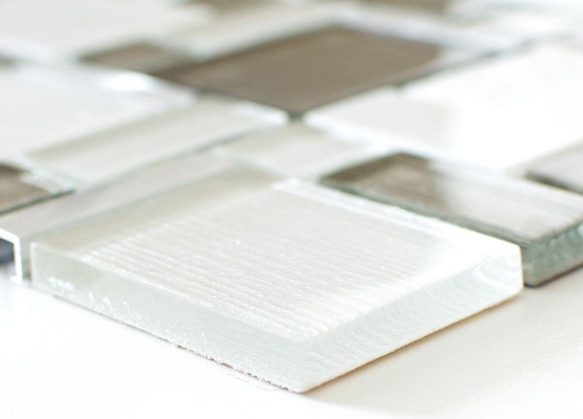 Mosani Mosaikfliesen Naturstein Glasmosaik Mosaikfliesen Aluminium weiß