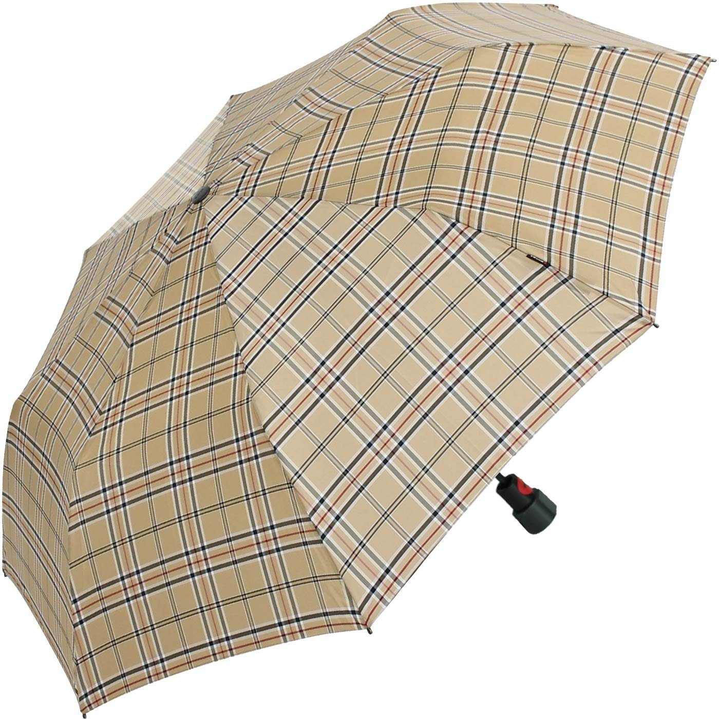 Knirps® Taschenregenschirm Fiber T1 Auf-Automatik - Sturmsicher - check beige, der stabile Klassiker