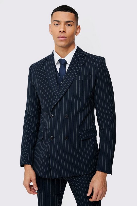 Zweireihiger Skinny Blazer mit Nadelstreifen