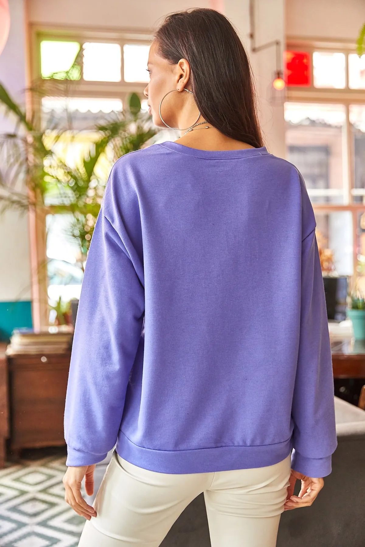 Olalook  Damen-Sweatshirt, schlicht, lila, weich strukturiert, lässig, SWT-19000457
