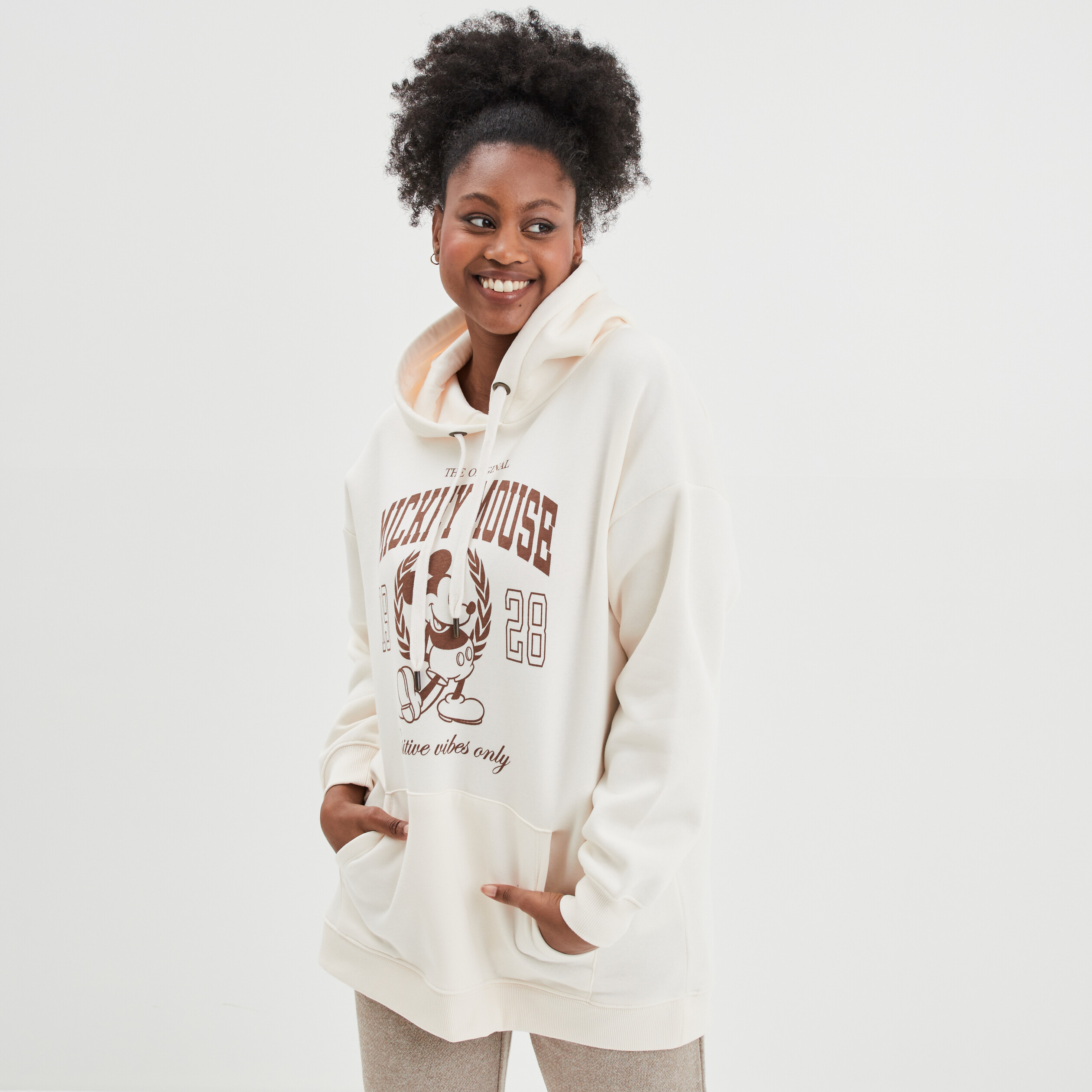 Sweat à capuche hoodie Mickey ivoire femme | La Halle