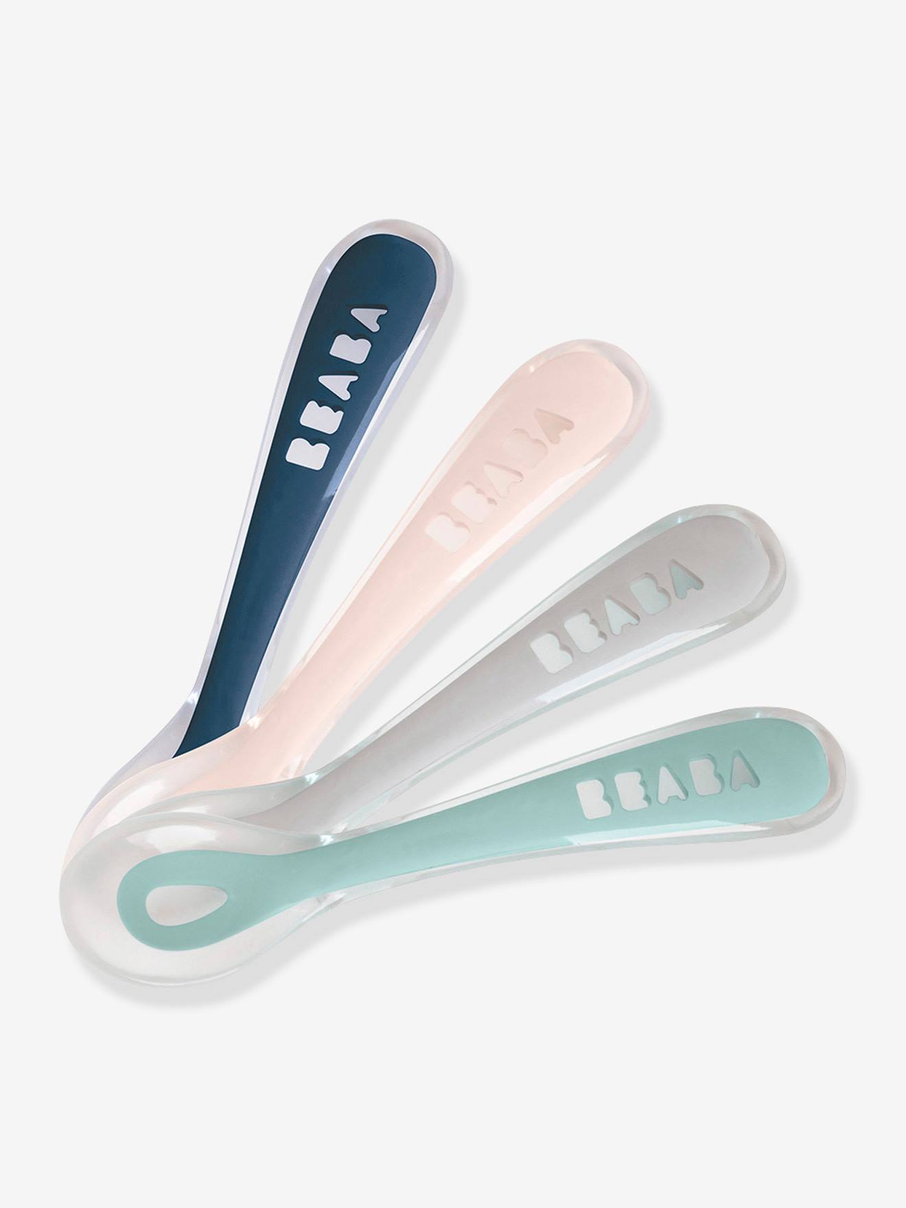 Lot de 4 cuillères 2ème âge BEABA Soft sans BPA blue/ pink/ mist/ green