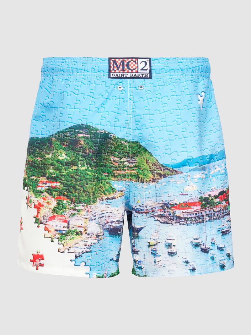 Badehose mit Allover-Muster Modell 'GUSTAVIA' in türkis
