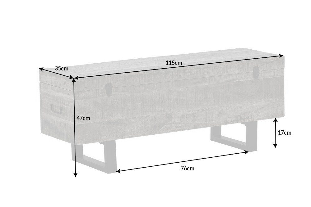 riess-ambiente Couchtisch FACTORY LOFT 115cm grau, Truhe · Sitzbank · Massivholz · Metall · mit Fach · Industrial