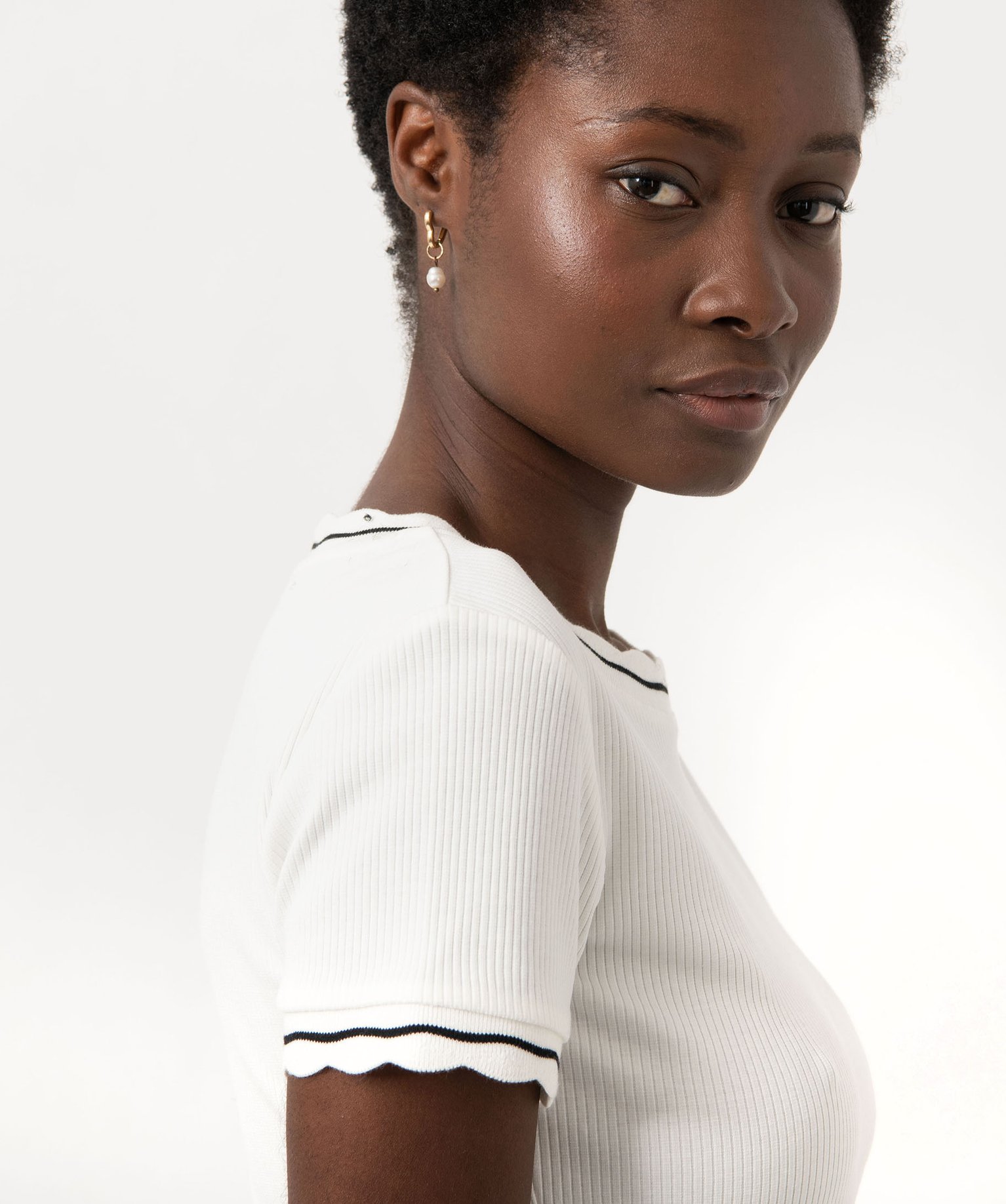 Tee-shirt à manches courtes en maille ctelée femme blanc | GEMO