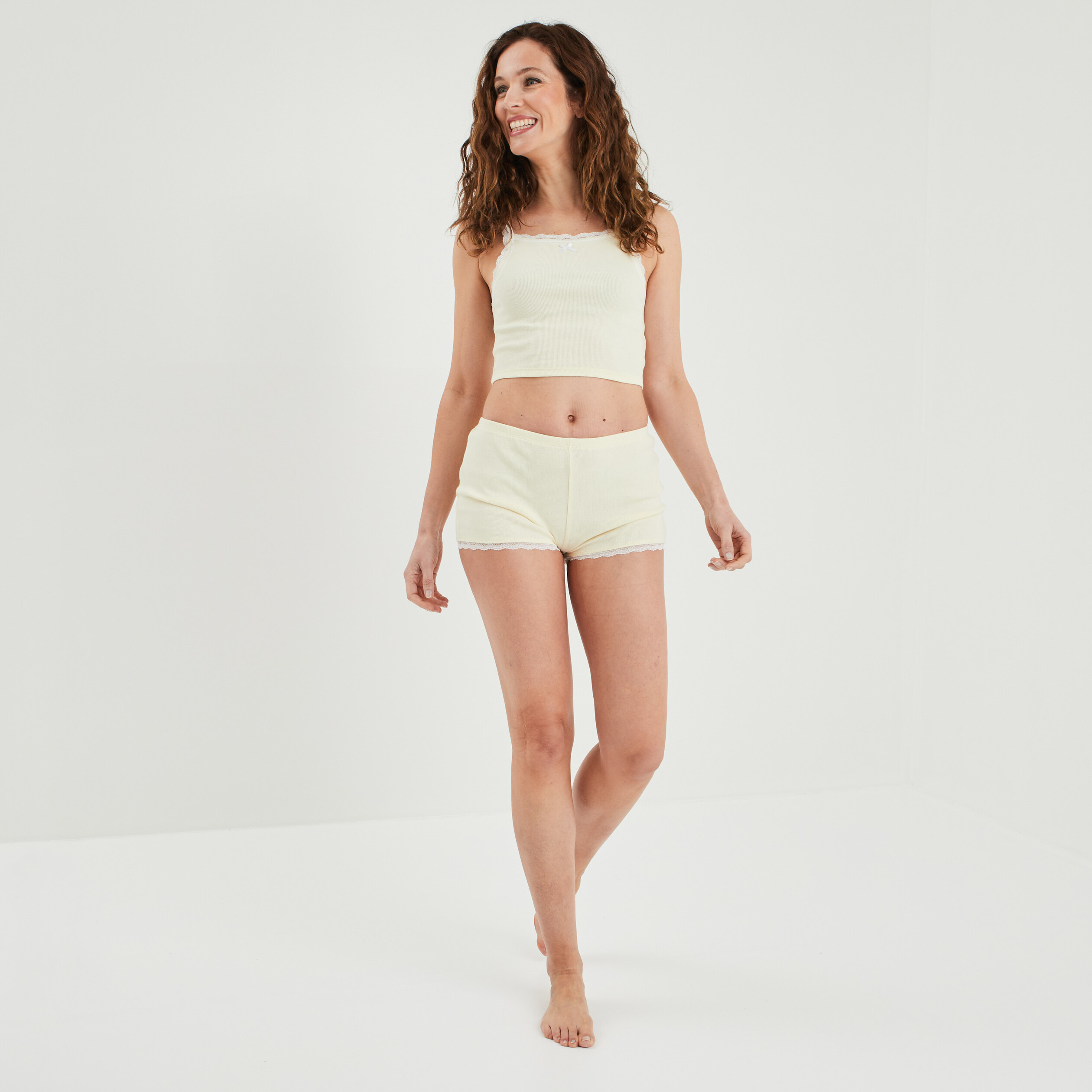 Haut de pyjama débardeur cropped jaune clair femme | La Halle