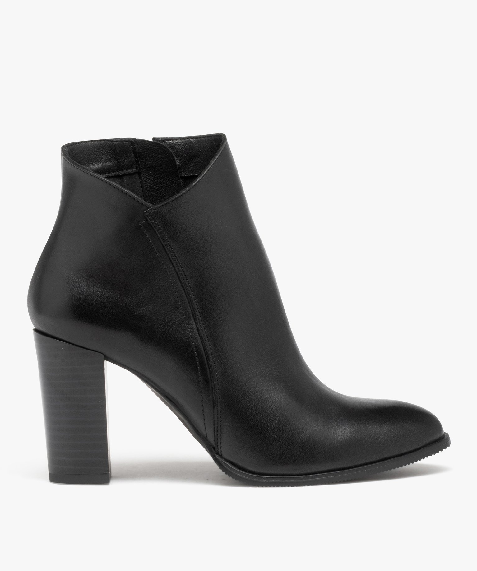 Boots femme à talon haut dessus en cuir uni - Taneo noir | GEMO