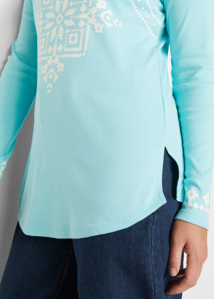 Baumwollripp-Langarmshirt mit Norwegermotiv