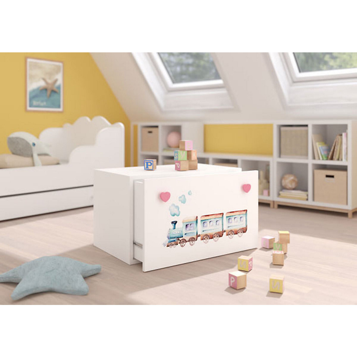 Spielzeugtruhe Sitztruhe Inga 70cm Motiv wählbar mit 1 Schublade