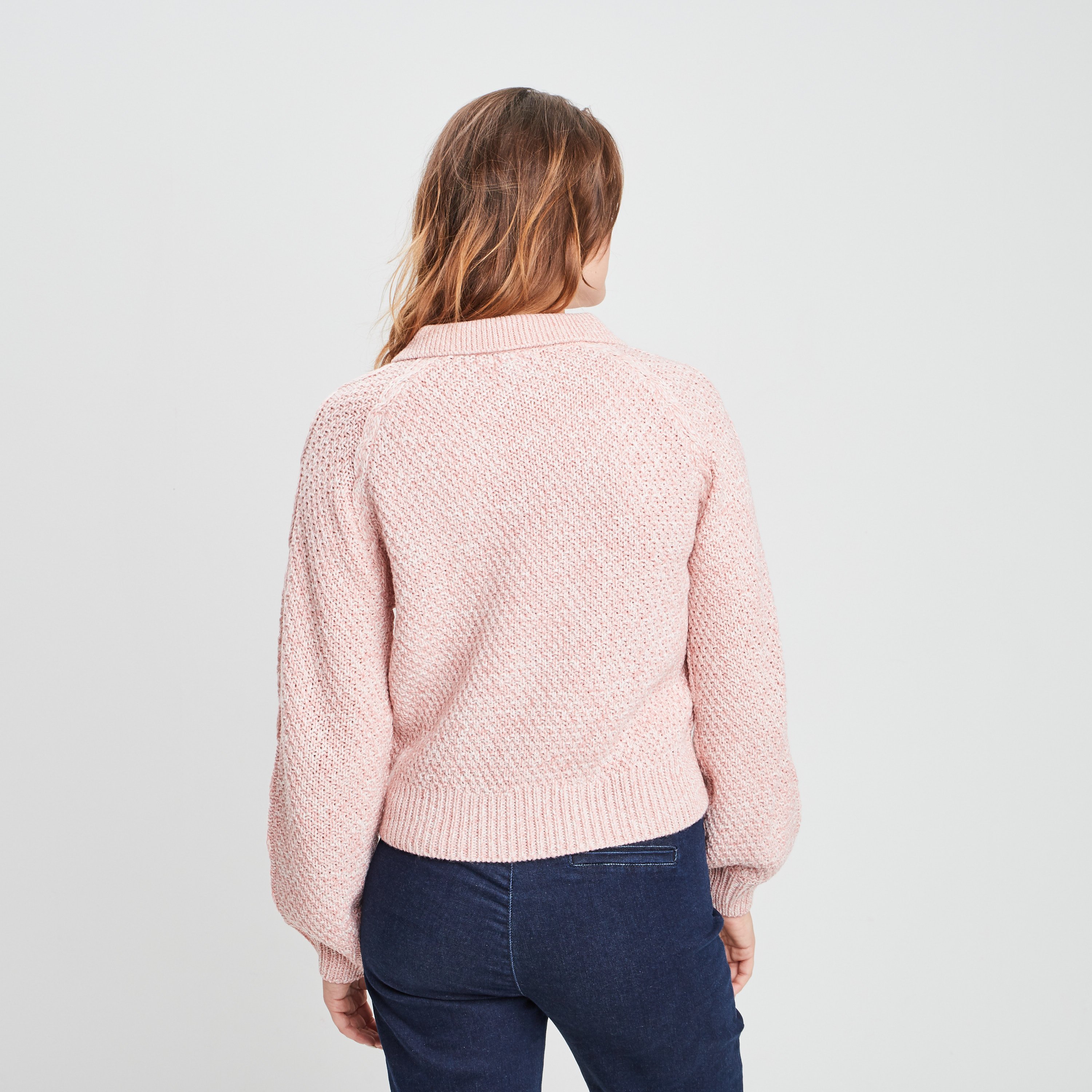 Pull à col polo boutonné rose femme | La Halle