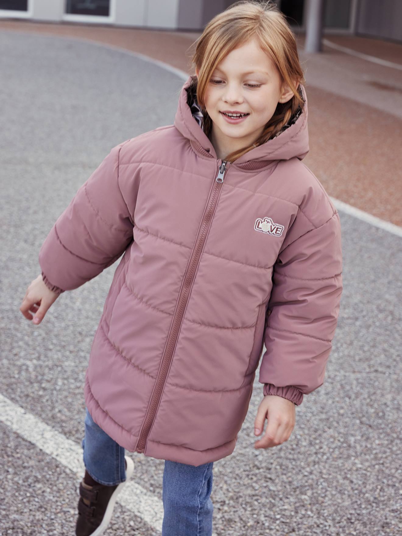 Parka à capuche réversible effet métallisé ou doudoune fille argent