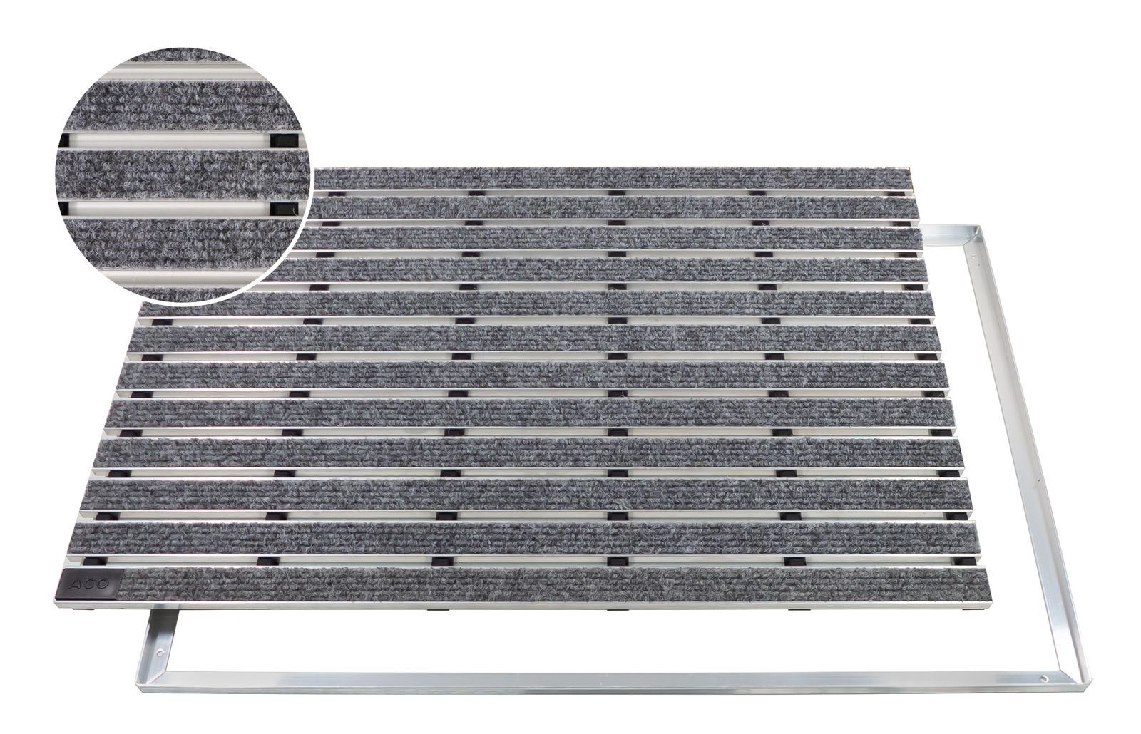 Fußmatte ACO 600x400x12mm Schuhabstreifer Rips hellgrau Fußmatte Türmatte mit ALU Rahmen Eingangsmatte Indoor, ACO Severin Ahlmann GmbH & Co. KG, rechteckig, Höhe: 12 mm, einfache Montage für Selbstbau