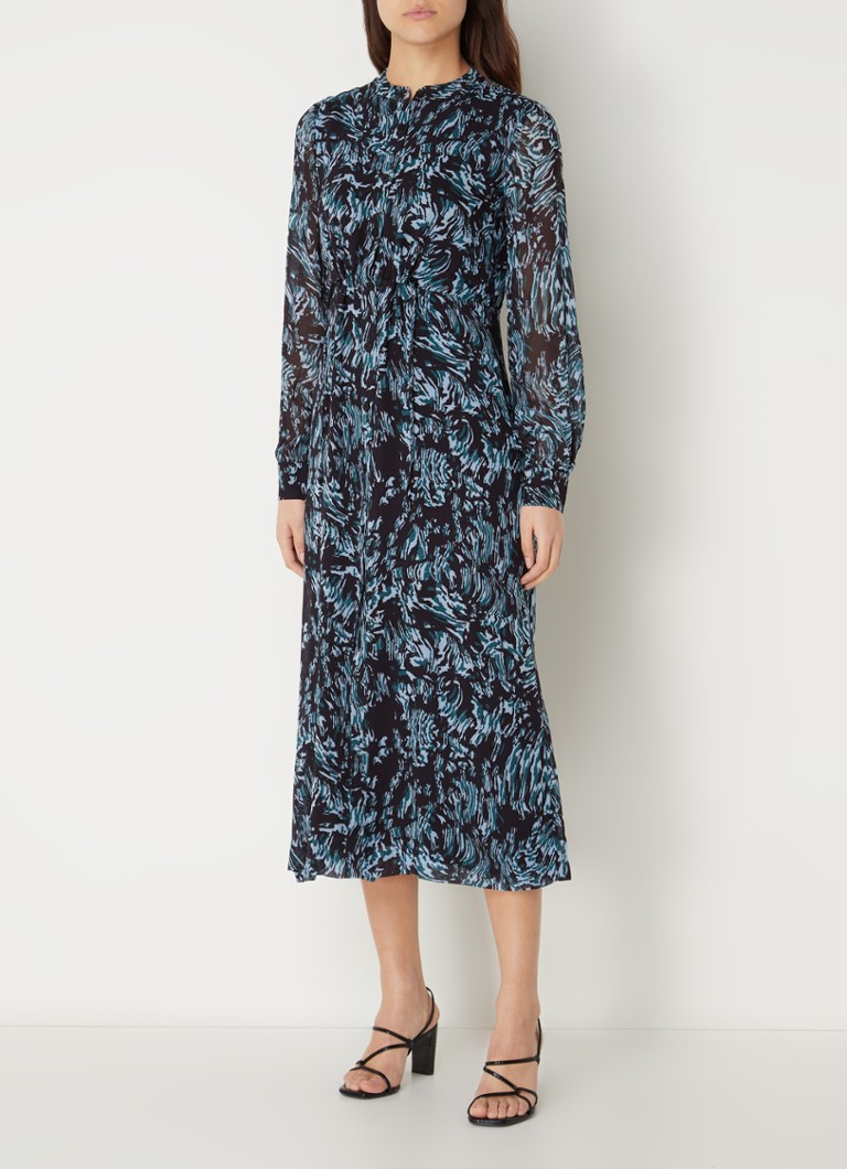 Rochie midi Whistles cu imprimeu cu aspect de lemn și volane.