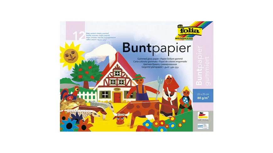 folia Buntpapierheft gummiert 23 x 25cm farblich sortiert