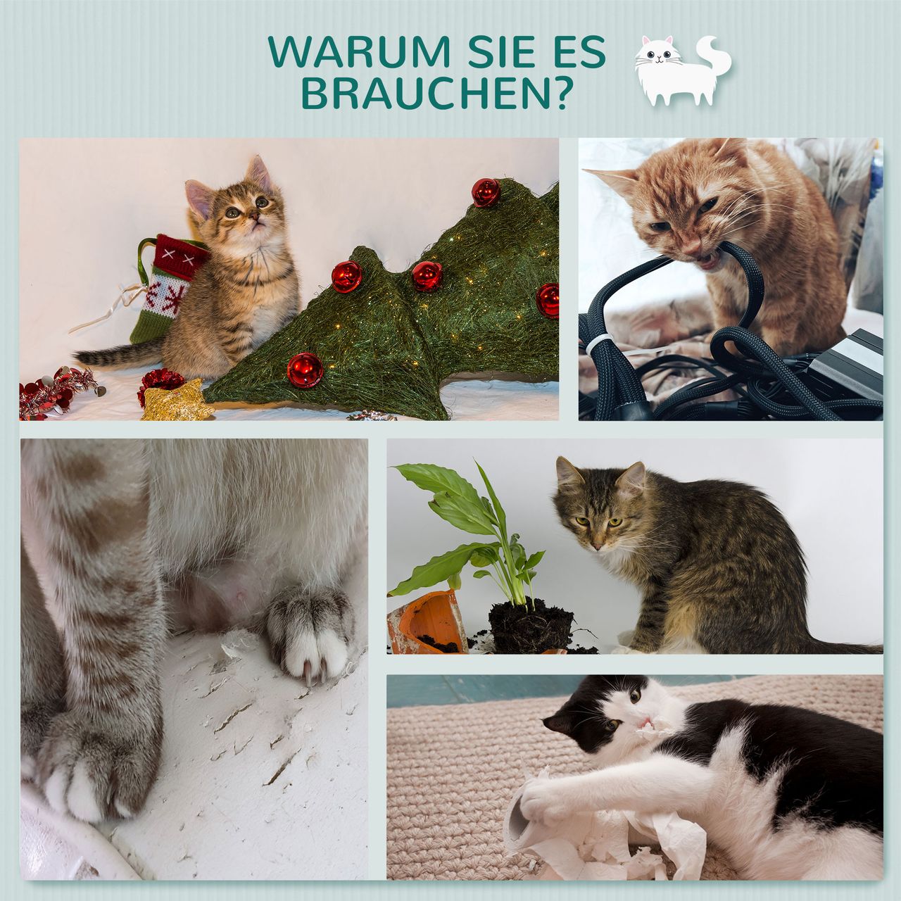 PawHut Wandkratzbaum Katzen-Kletterwand Kratzbaum Katzenmöbel für die Wand Kletterspaß für Katzen Wandmontage Holz Hellgrau Beige 66 x 28 x 137 cm