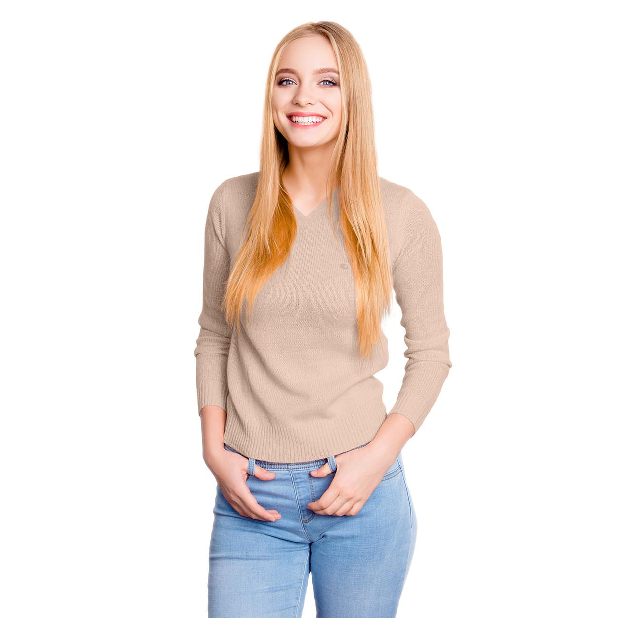 Wollpullover V-Ausschnitt Damen