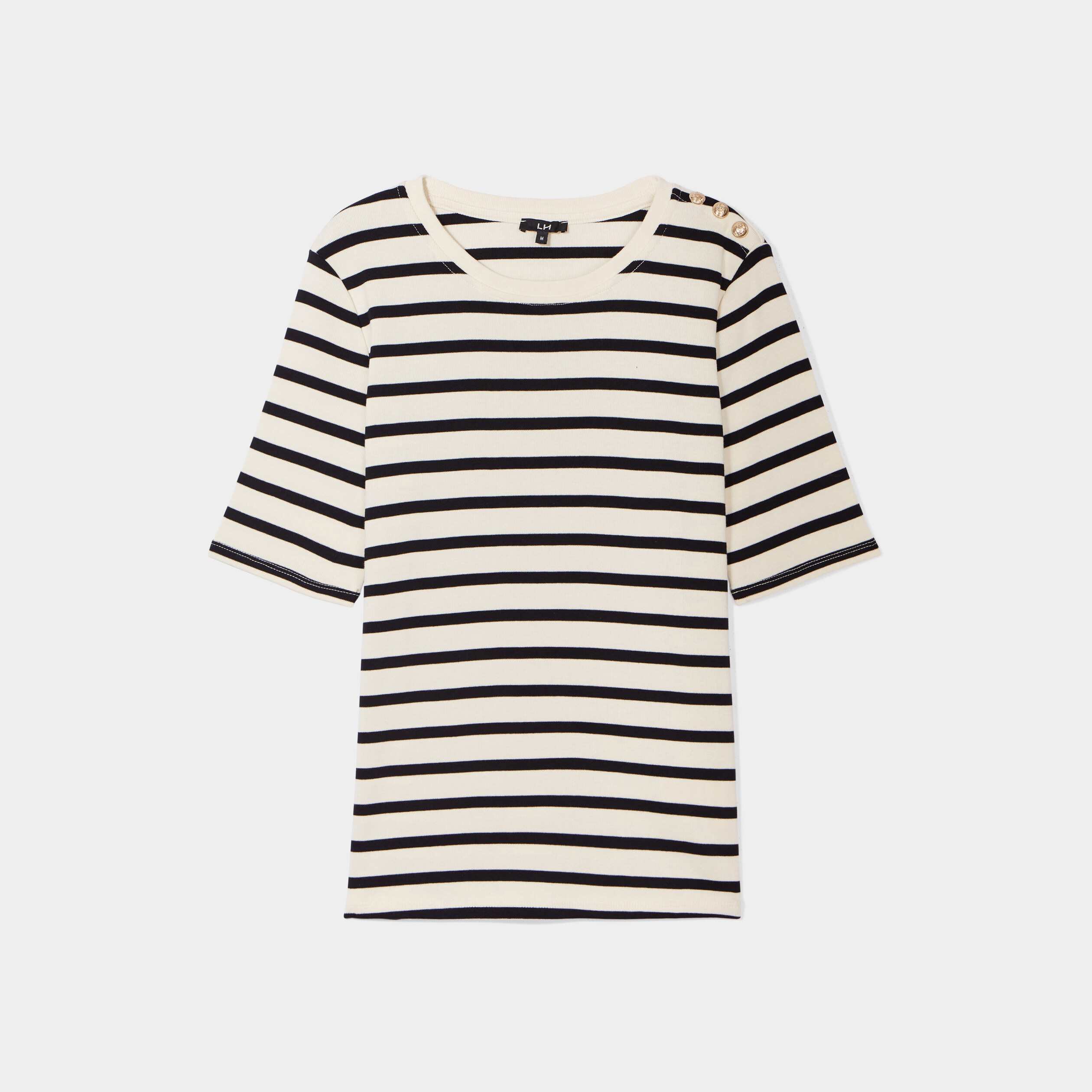 T-shirt ajusté boutons à l'épaule noir femme | La Halle
