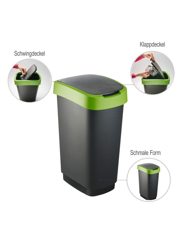 Rotho TWIST Abfalleimer 50l - 2-in-1 Deckel - ideal zur Mülltrennung zuhause in Grün / Schwarz günstig kaufen onesize