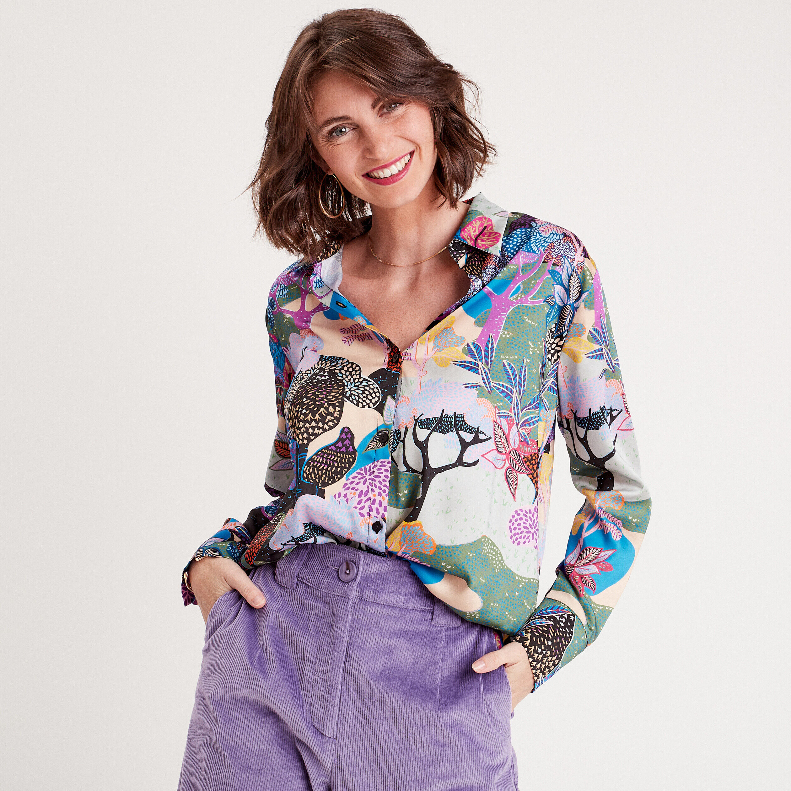 Chemise satin manches longues parme femme | Cache Cache