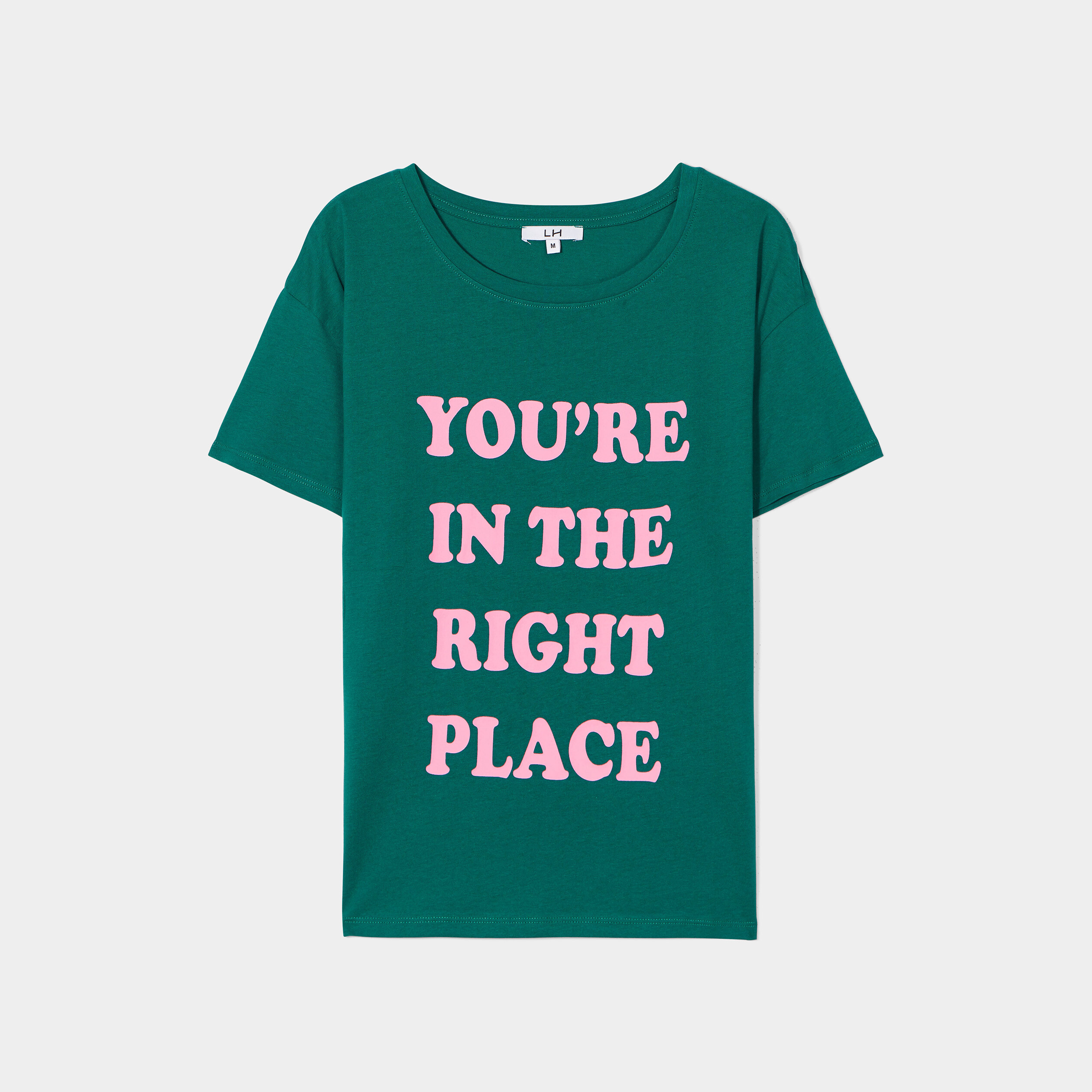 T-shirt col rond manches courtes coton vert émeraude femme | La Halle