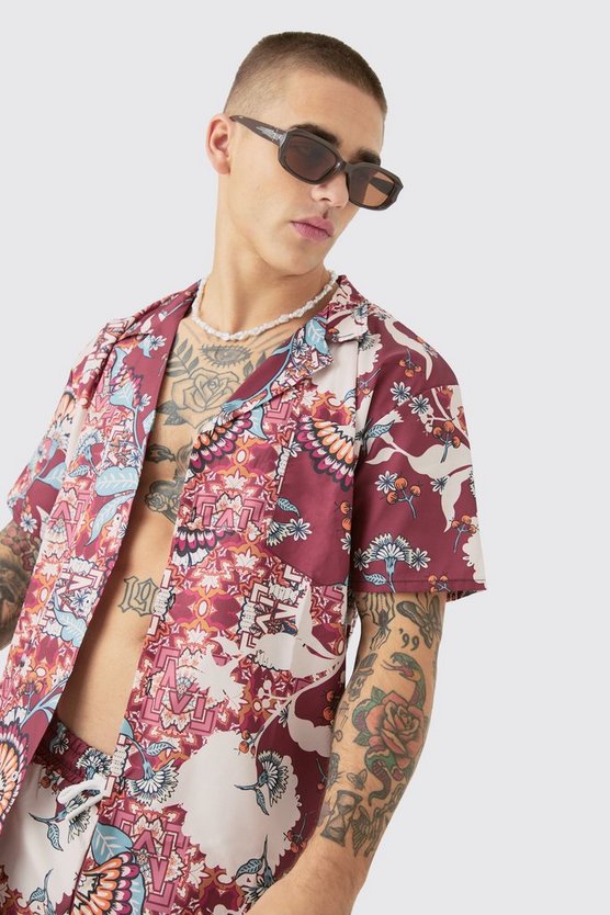 Florales Oversize Ripstop-Hemd & Badehose