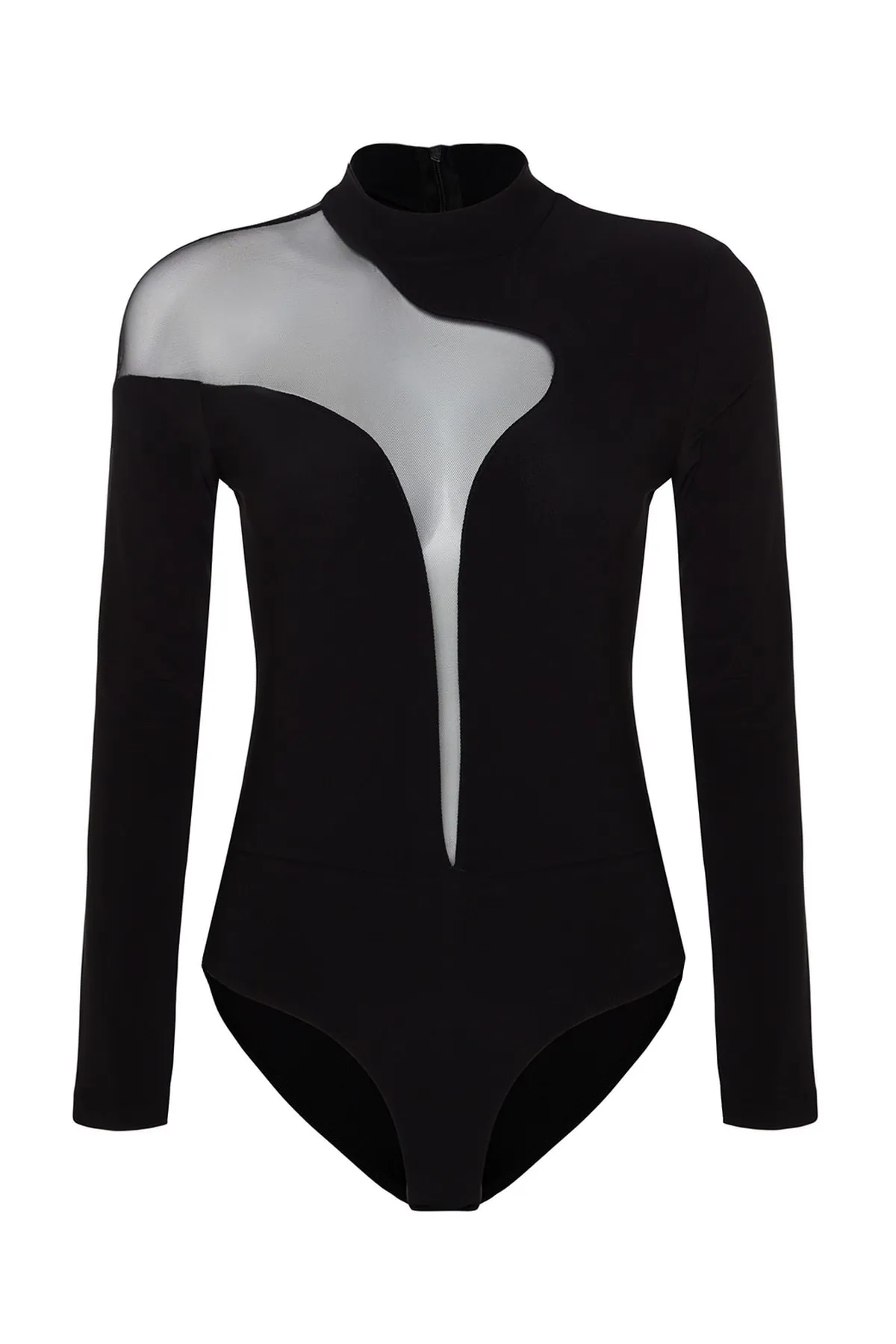 Trendyol Collection  Schwarzer Body aus transparentem Stricktüll mit Details TPRAW24BD00011