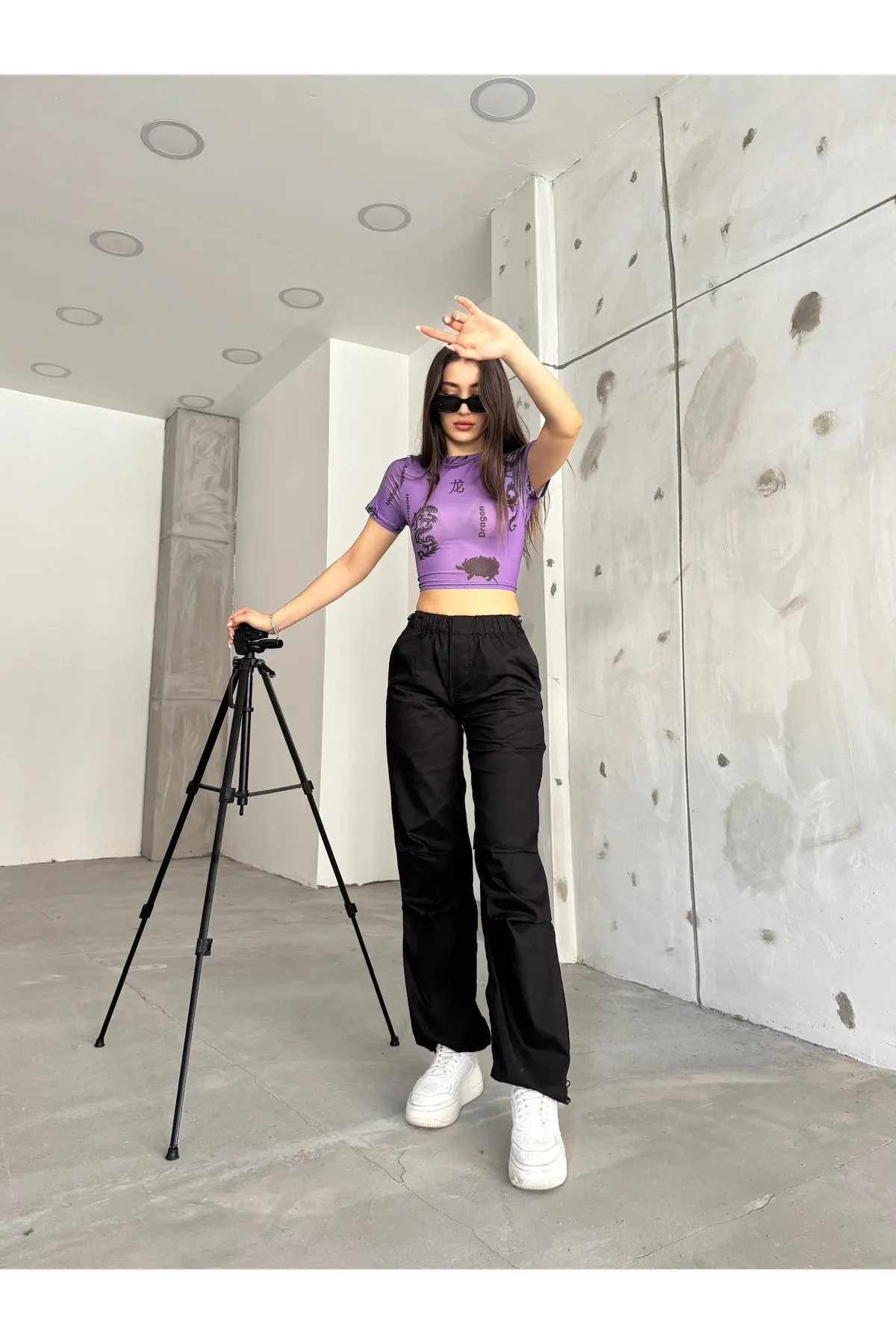 BİKELİFE  Schwarze Stopper-Fallschirmhose für Damen