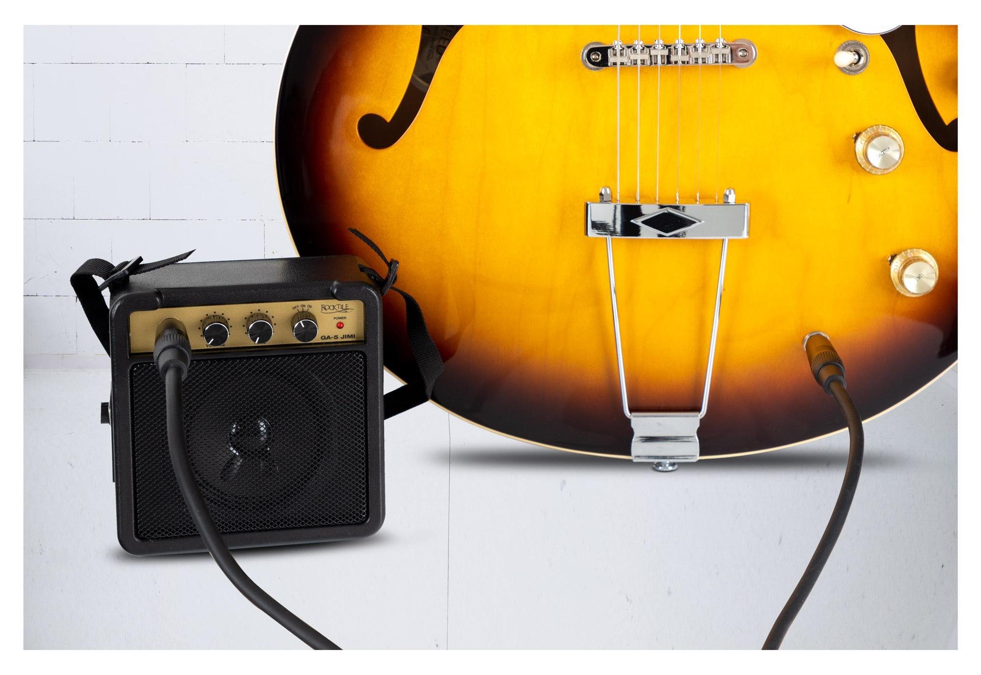 Rocktile GA-5 Jimi Mini-Gitarrenverstärker Verstärker (Anzahl Kanäle: 1, 5 W, Betrieb mit Batterie oder Netzteil möglich)