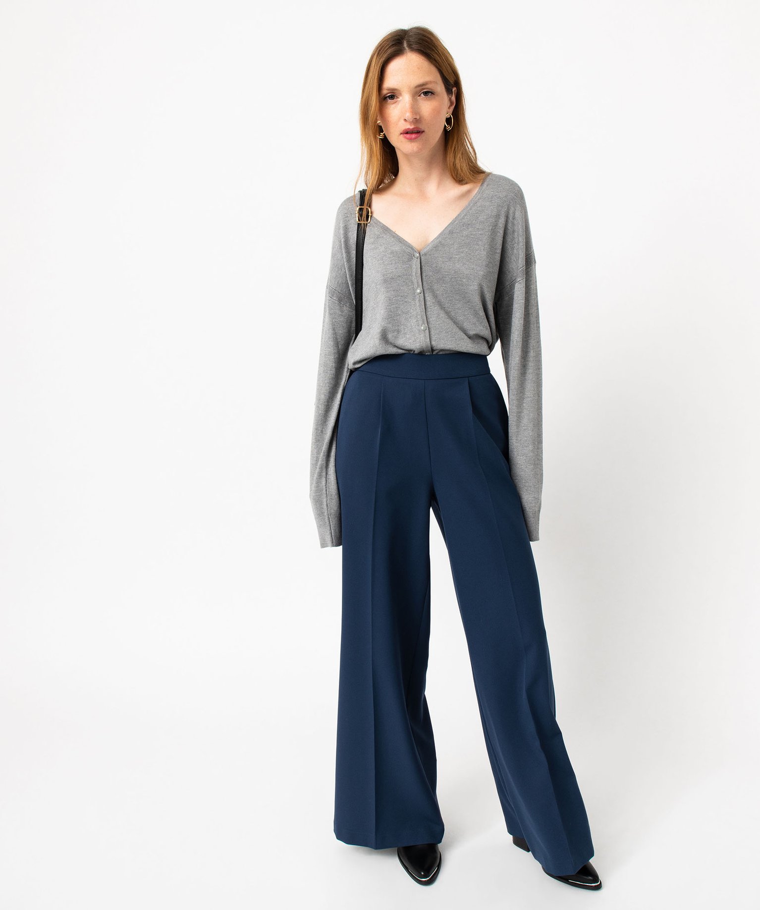 Pantalon de costume coupe large femme bleu fonce | GEMO