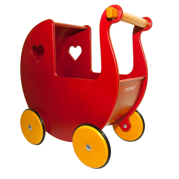 MOOVER Toys Dänischer Designer Holz-Puppenwagen (rot) / dolls pram red