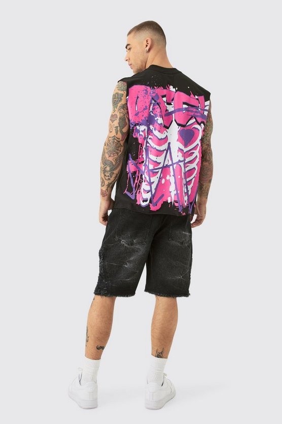 Lockere Jeansshorts mit extremen Rissen in verwaschenem Schwarz