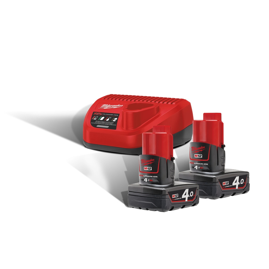 Milwaukee-tilbehør 4933459211 M12 NRG-402-pakke - 2 x batteri 12V 4,0Ah + C12C-lader 4933459211