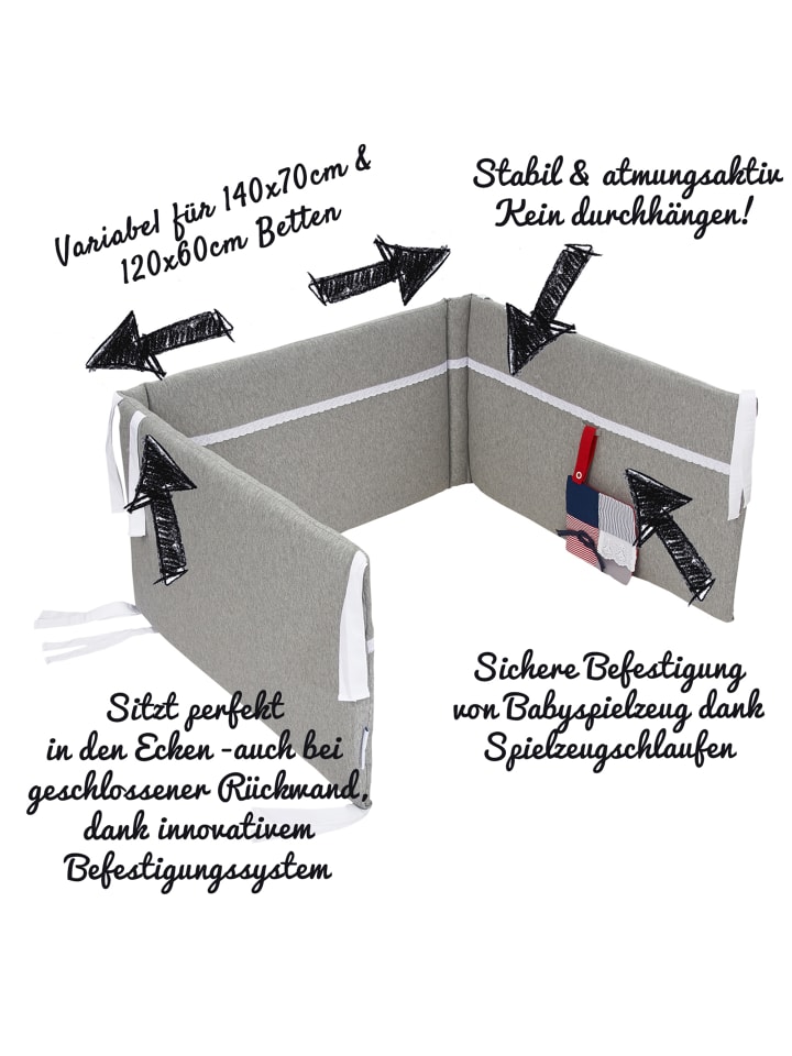 nordic coast company  Nestchen in Grau Spitze (L) 180 cm, (B) 35 cm  günstig kaufen onesize