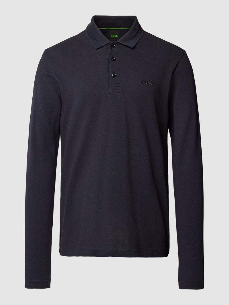 Poloshirt mit Kontraststreifen Modell 'Plisy' in marineblau
