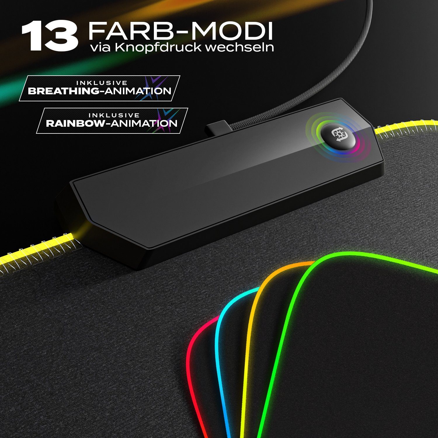 MAXLVL Gaming Mauspad XXL Gaming RGB Mauspad groß - 800 x 300 mm, 14 Beleuchtungs Modi - 7 LED Farben - rutschfest