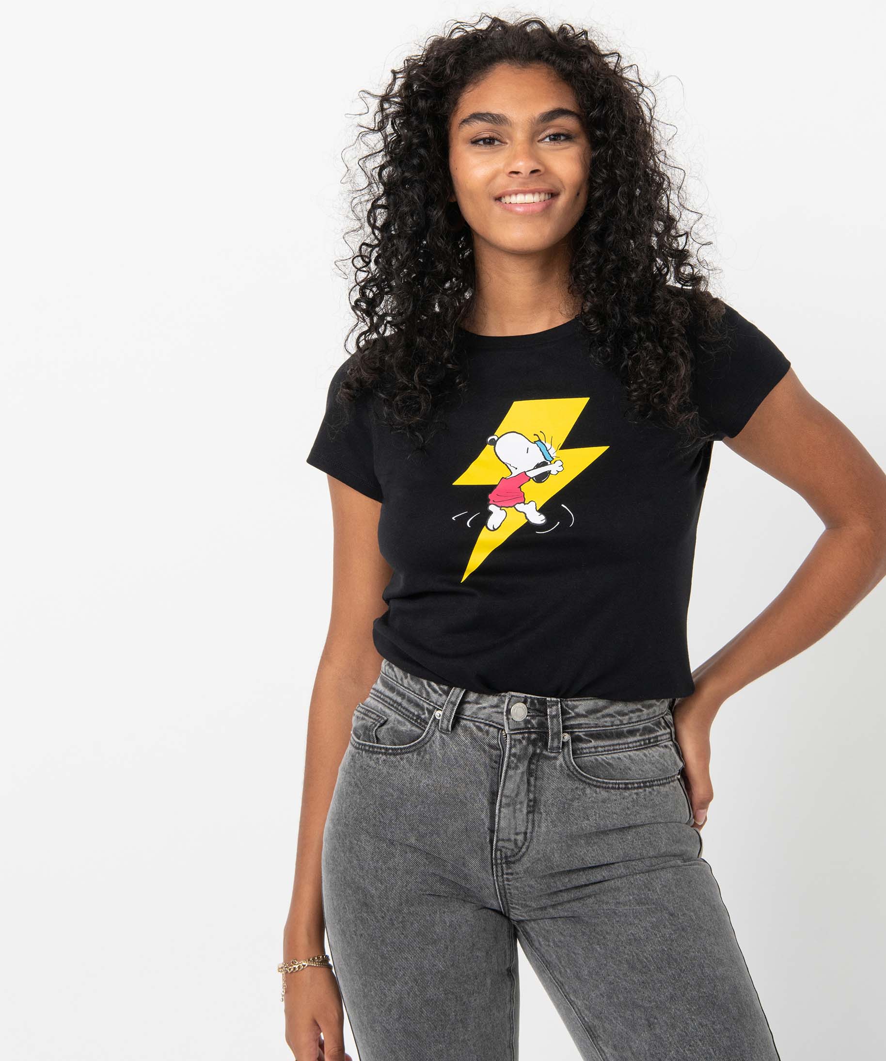 Tee-shirt femme à manches courtes avec motif Snoopy - Peanuts noir | GEMO