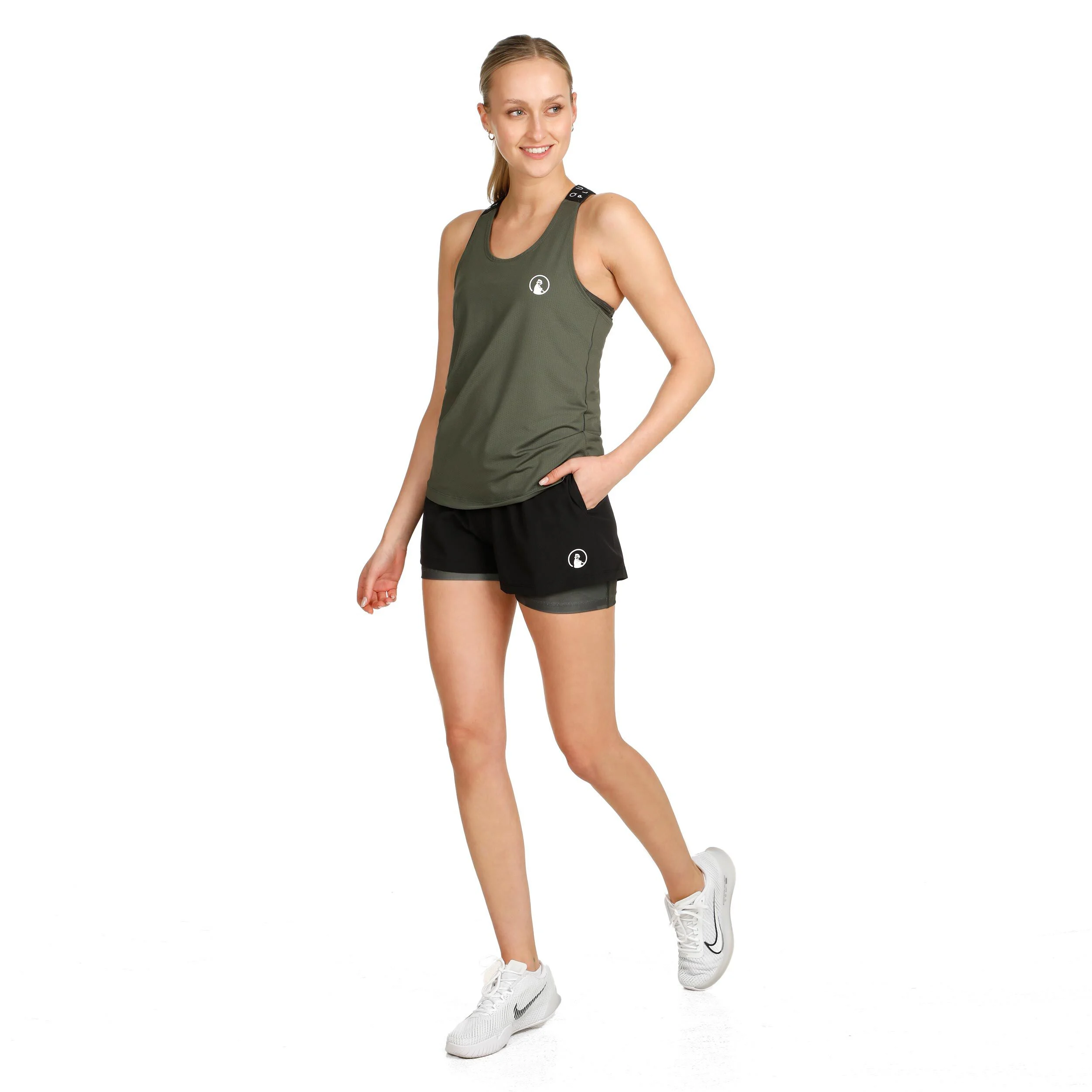 Serve & Volley Tank-Top Damen - Khaki, Schwarz